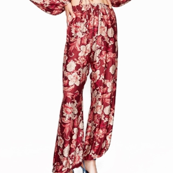 Zara Pants - Zara | Pink Red Floral Print Satin Flowy Joggers